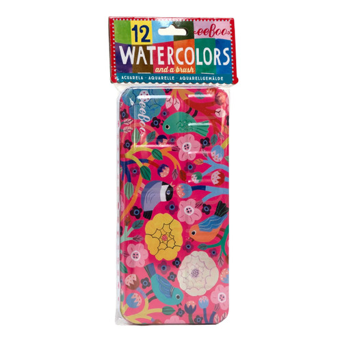 An image of an EeBoo Birds In Fuchsia Watercolor Tin Set.
