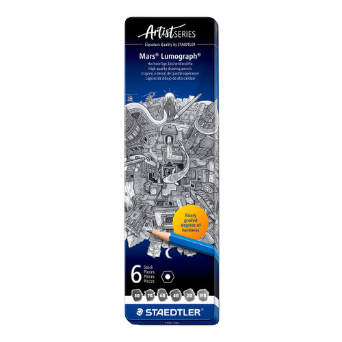 An image of Staedtler Mars Lumograph Drawing Pencils, Set Of 6.